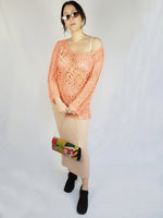 Load image into Gallery viewer, 90s pink crochet sheer see through asymmetric sweater top

