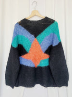 Load image into Gallery viewer, Retro 90s black handknit color block front oversize sweater
