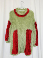 Load image into Gallery viewer, 90s handknit green &amp; red fluffy furry slouchy sweater top
