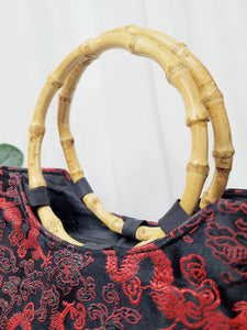 90s black & red Chinese dragon embroidery tote handbag