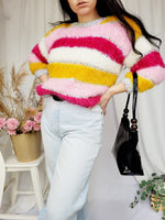 Load image into Gallery viewer, 90s handknit colorful fluffy furry petite sweater top
