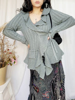 Load image into Gallery viewer, 90s vintage grey knit ruffle drape wrap front cardigan top
