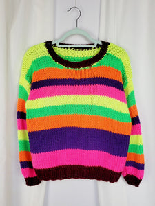 Retro 90s handknit neon colorful minimalist sweater top