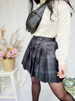 Load image into Gallery viewer, 90s grey checked minimalist pleated academia mini skirt
