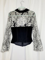 Load image into Gallery viewer, Retro 90s sexy black velveteen lace sleeve keyhole blouse
