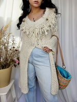 Load image into Gallery viewer, 90s handmade white chunky long front split jumper sweater
