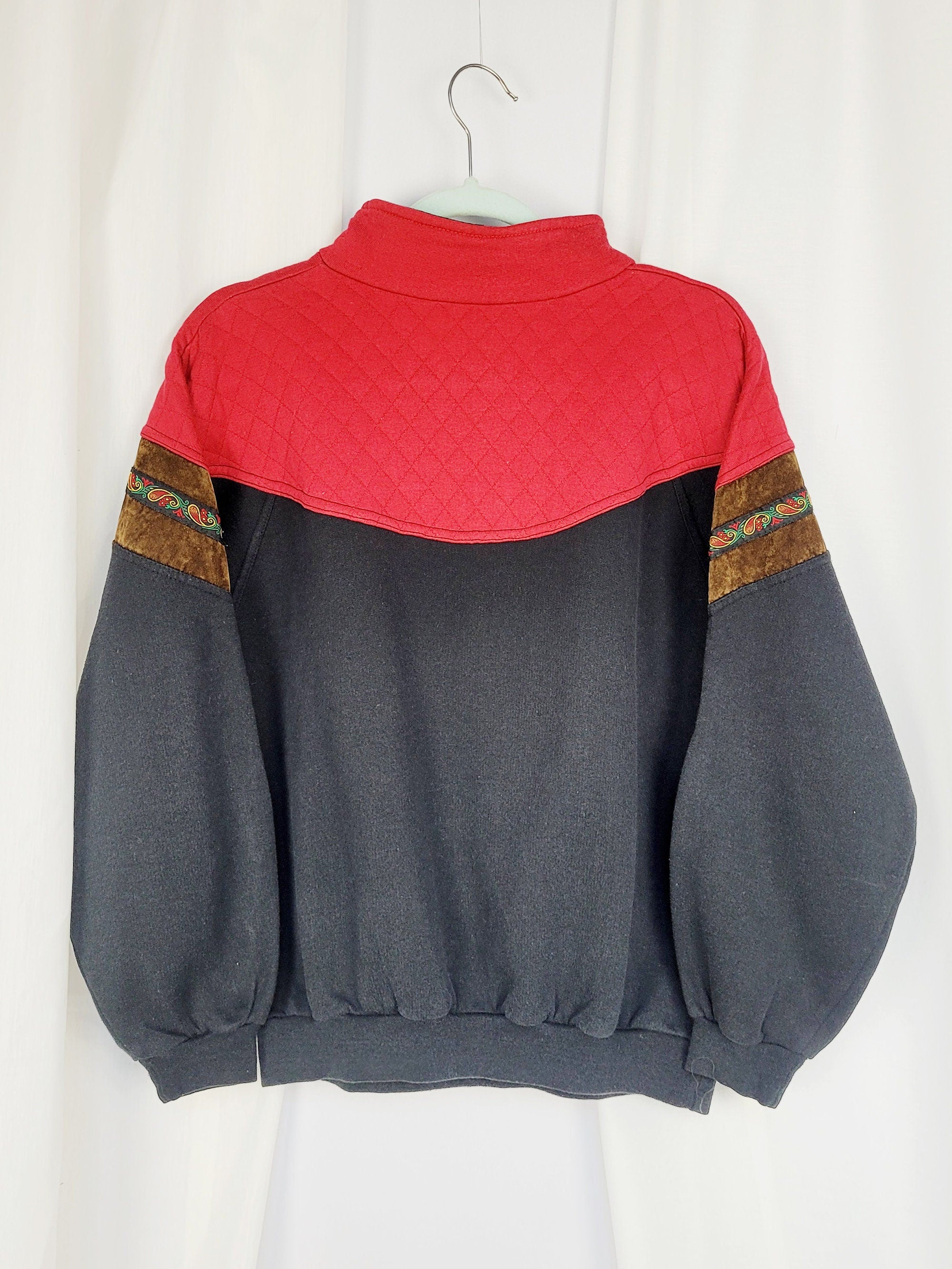 Vintage 90s red black sports grunge quarter zip sweatshirt