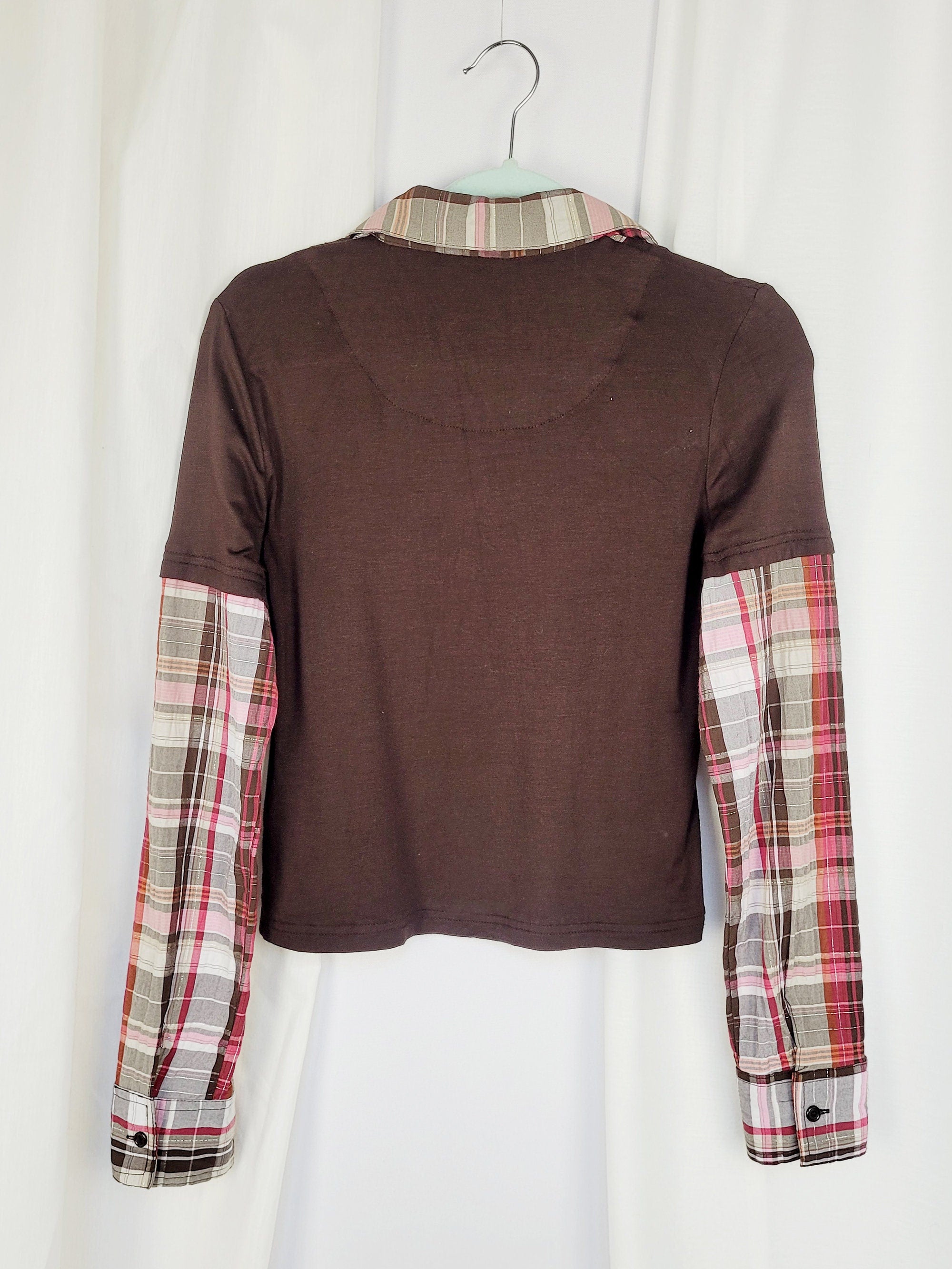 Y2K combo t-shirt blouse brown collared grunge top