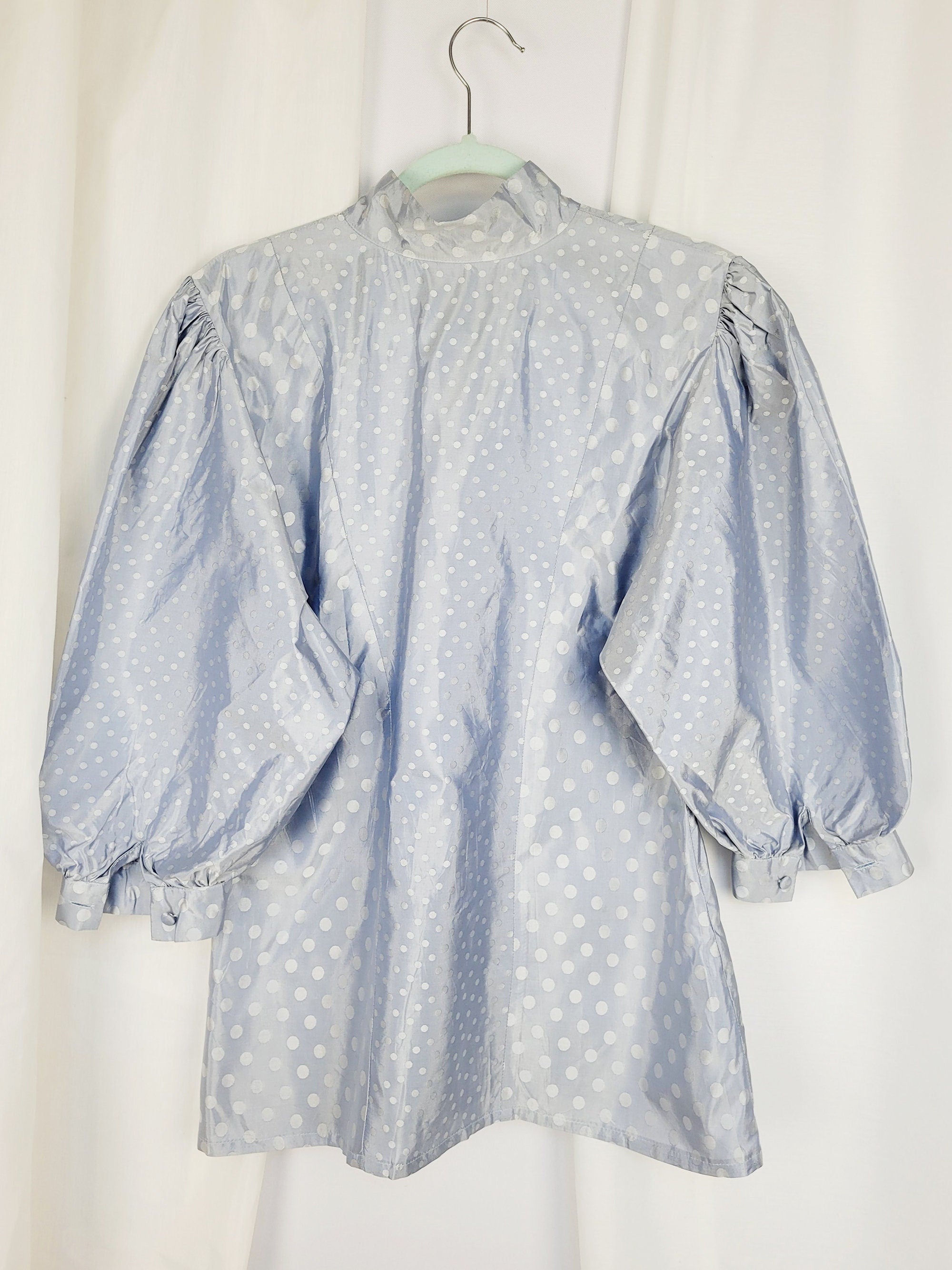 80s retro pastel lilac polka dot balloon sleeve blouse top