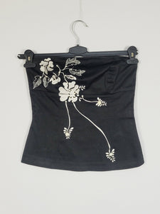 Y2K 00s black white floral embroidery bandeau party corset