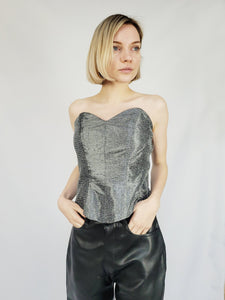 90s retro grey shimmer net bandeau Prom party corset top