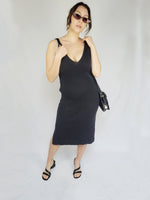 Load image into Gallery viewer, 90s retro black ribbed knit minimalist long ankle midi dress
