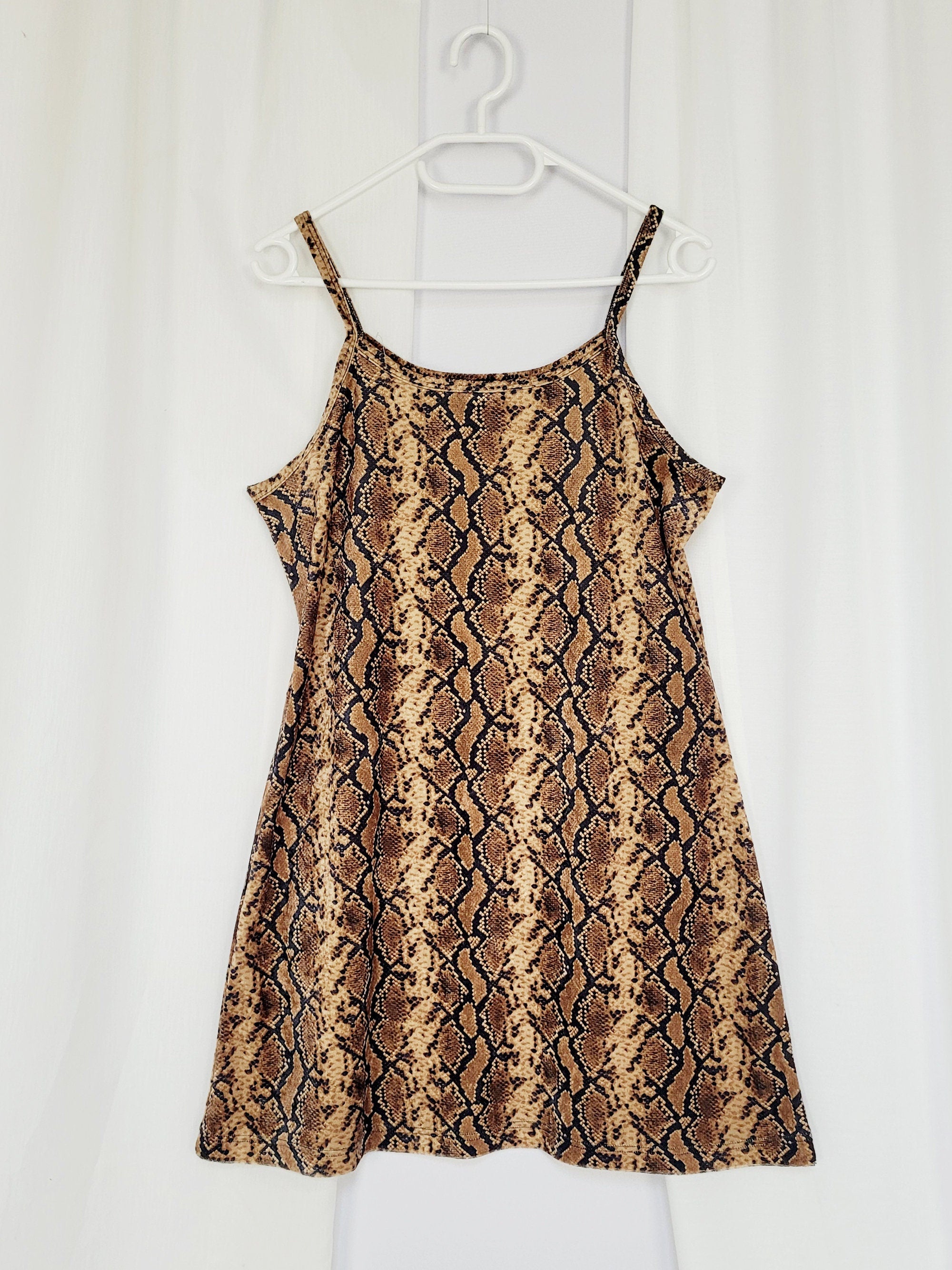 90s retro brown velveteen snakeskin print mini slip dress