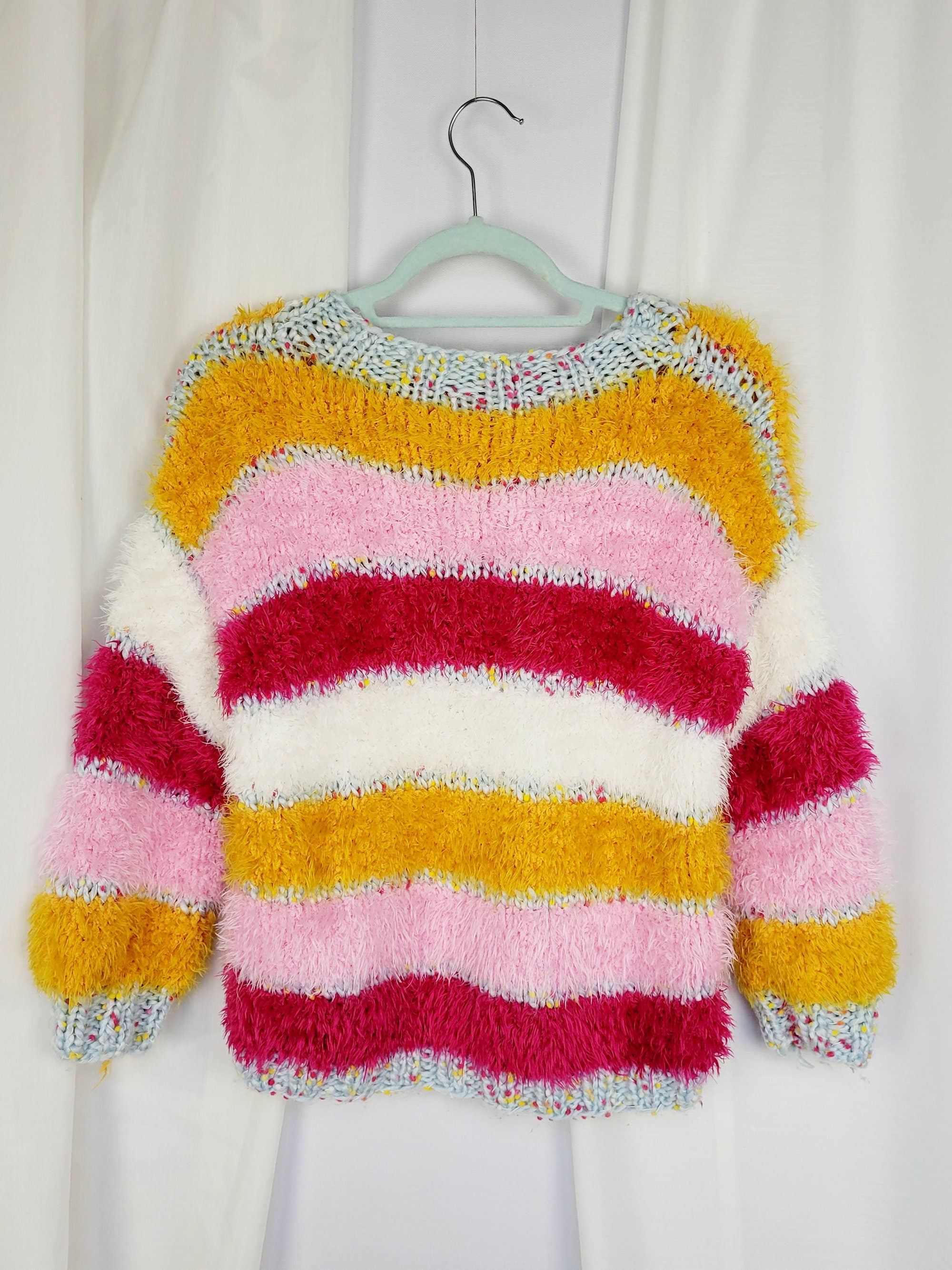 90s handknit colorful fluffy furry petite sweater top