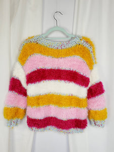 90s handknit colorful fluffy furry petite sweater top