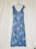 Load image into Gallery viewer, Retro 90s blue floral minimalist occasional ankle maxi dress
