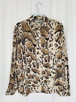 Load image into Gallery viewer, 90s vintage brown animal print puff sleeve minimalist blouse
