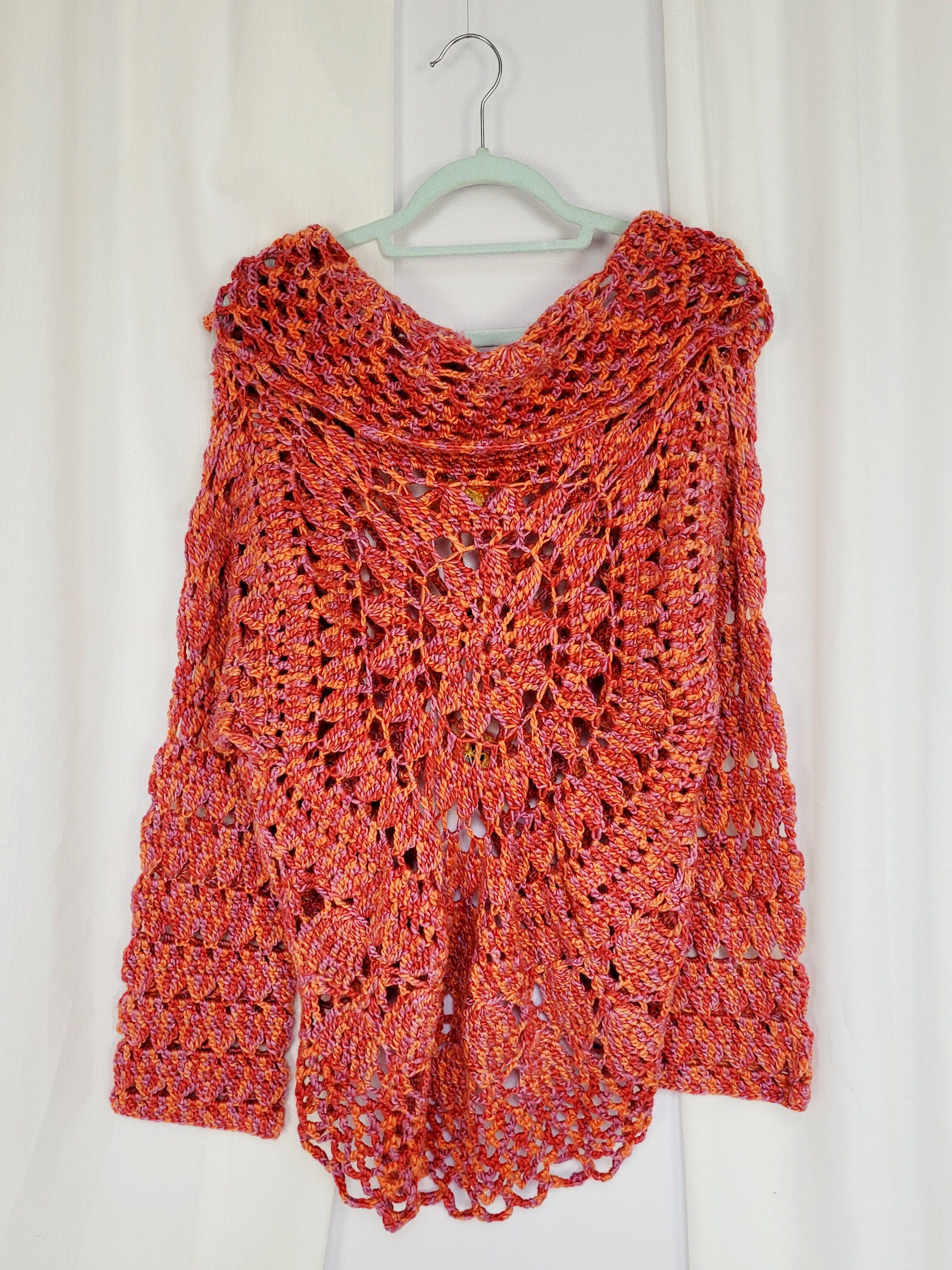 90s hand crochet knit sheer colorful pink slouchy cardigan