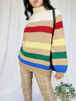 Load image into Gallery viewer, Retro 90s handknit striped colorful minimalist sweater top
