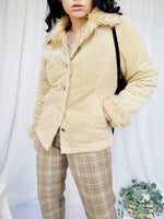 Load image into Gallery viewer, Y2K retro beige brown corduroy faux fur trim blazer jacket
