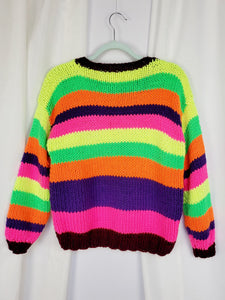 Retro 90s handknit neon colorful minimalist sweater top