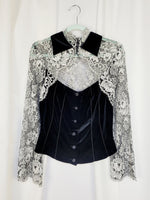 Load image into Gallery viewer, Retro 90s sexy black velveteen lace sleeve keyhole blouse
