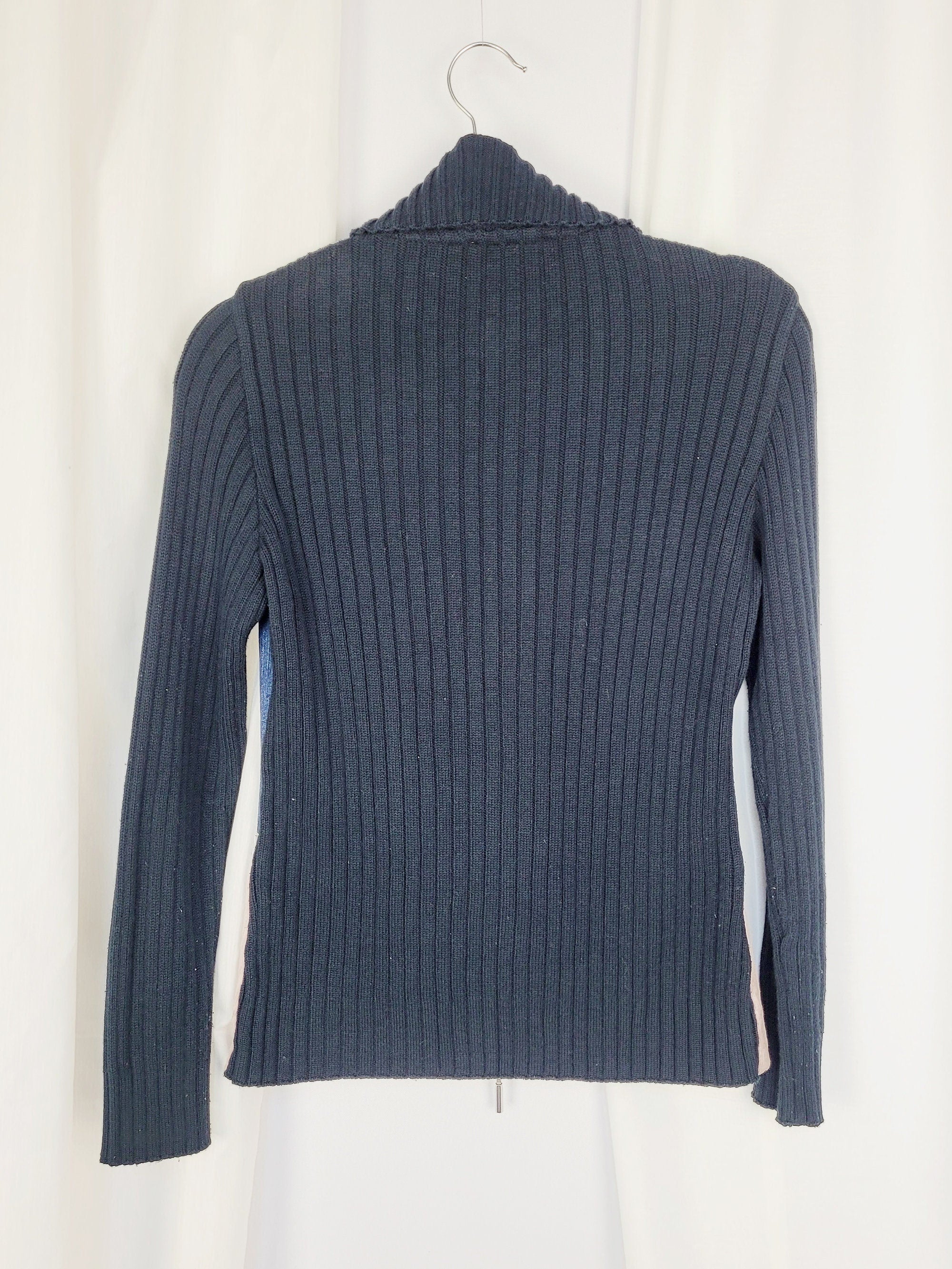 90s vintage retro denim knit combo zipped cardigan jacket