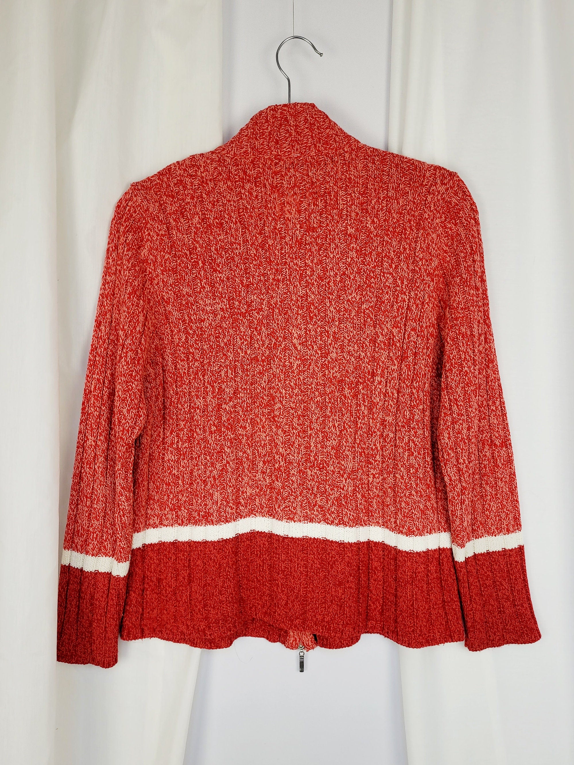 90s pink red jazzy knit minimalist prep grunge zip cardigan