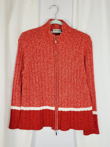 90s pink red jazzy knit minimalist prep grunge zip cardigan
