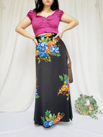 Load image into Gallery viewer, 90s vintage black floral print minimalist maxi A-line skirt
