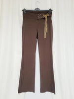 Load image into Gallery viewer, Y2K 00s brown slim fit festive stretch flare pants
