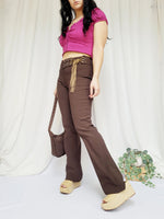 Load image into Gallery viewer, Y2K 00s brown slim fit festive stretch flare pants
