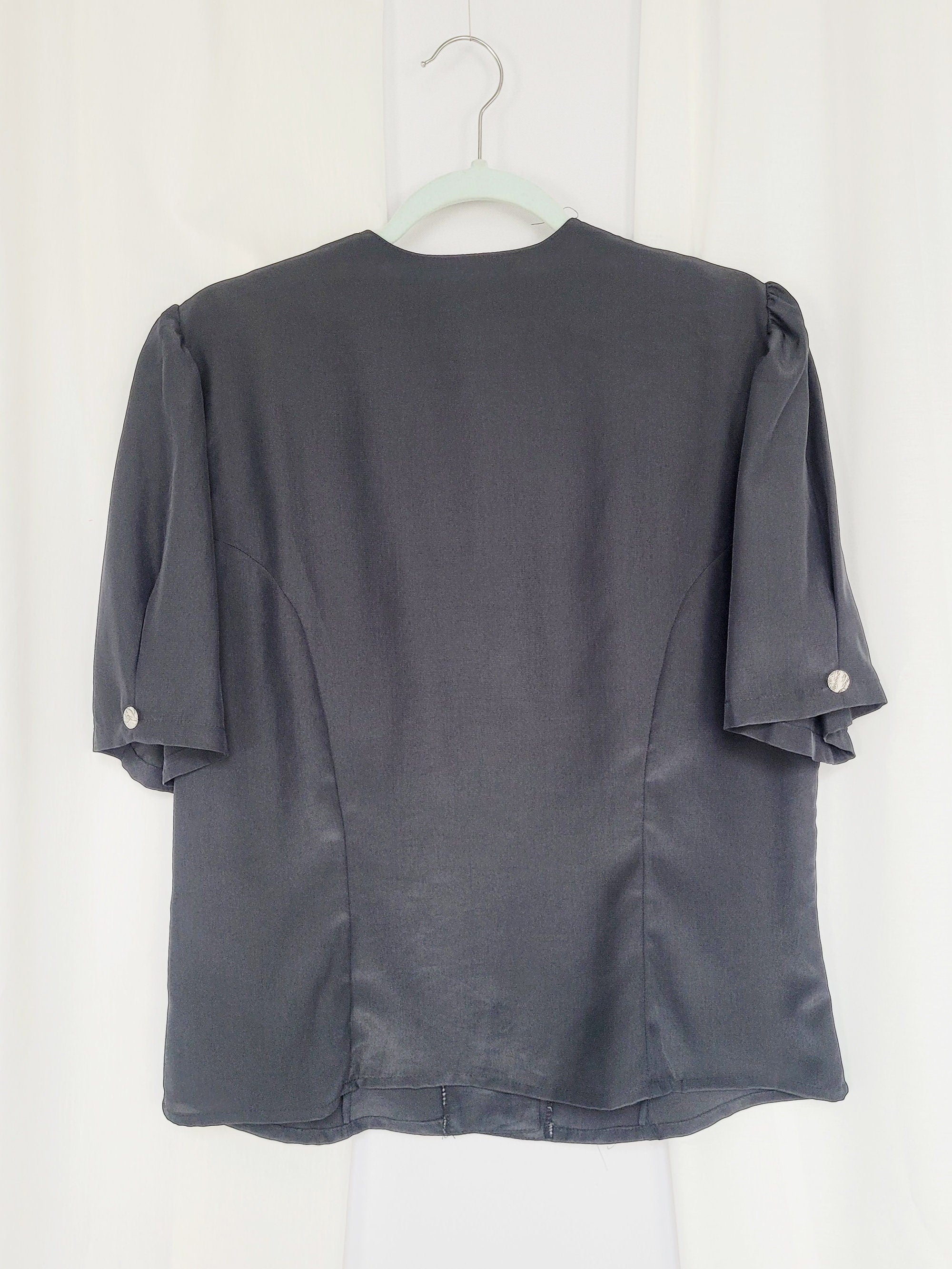 80s vintage black puff sleeve smart casual formal blouse top