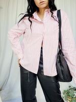 Load image into Gallery viewer, 90s retro pink striped basic minimalist cotton blouse shirt
