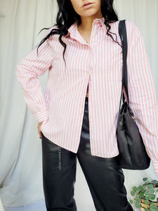 90s retro pink striped basic minimalist cotton blouse shirt