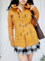 Load image into Gallery viewer, 90s retro cooper knit suede patchwork zip hood jacket
