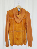 Load image into Gallery viewer, 90s retro cooper knit suede patchwork zip hood jacket
