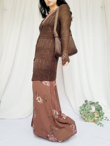 Vintage 90s brown sheer knitted long button cardigan