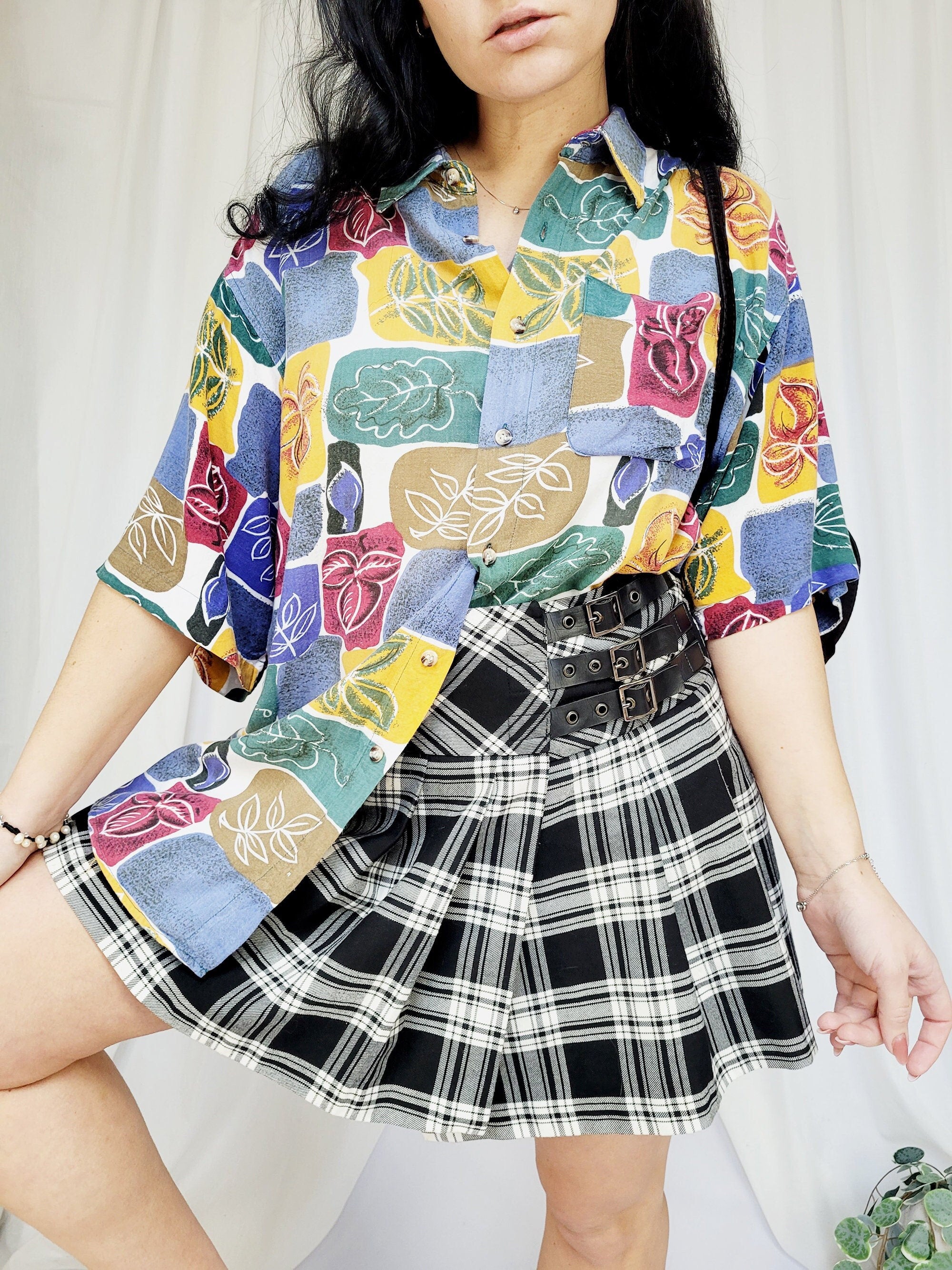 Vintage 90s colorful floral abstract print oversized shirt