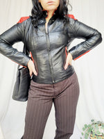 Load image into Gallery viewer, 90s black genuine leather zipped woman biker jacket

