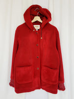 Load image into Gallery viewer, 90s vintage red teddy fluffy hooded oversized coat
