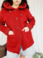 Load image into Gallery viewer, 90s vintage red teddy fluffy hooded oversized coat
