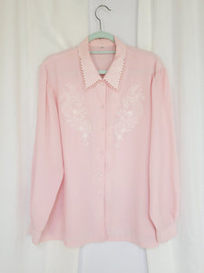 Vintage 80s pastel pink embroidered minimalist shirt blouse