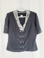 Load image into Gallery viewer, 80s vintage black puff sleeve smart casual formal blouse top
