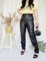 Load image into Gallery viewer, 90s retro real leather black minimalist trouser pants
