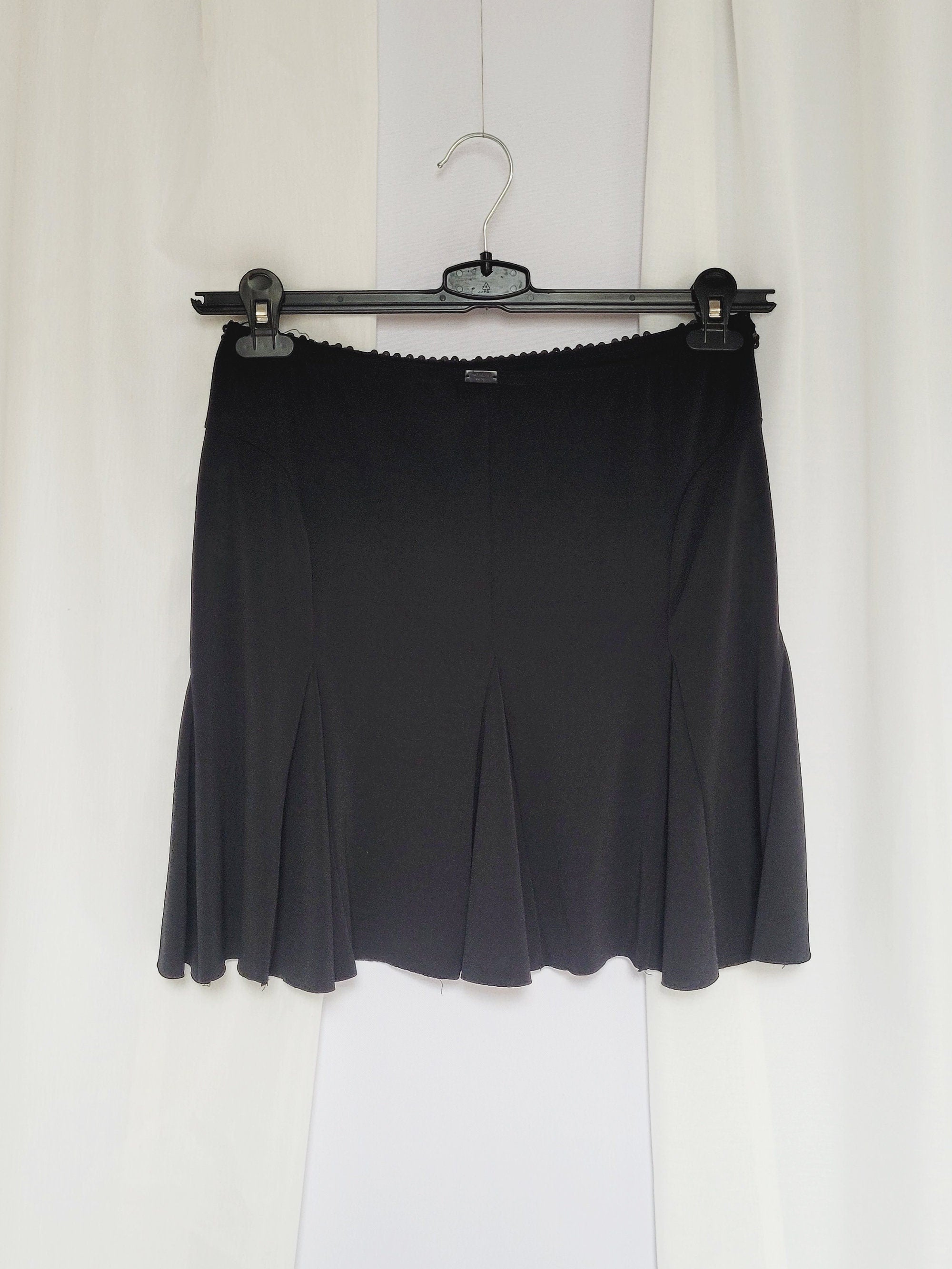 Vintage Y2K draped black sequin jersey festival mini skirt