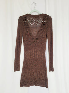 Vintage 90s brown sheer knitted long button cardigan