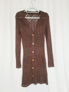 Vintage 90s brown sheer knitted long button cardigan