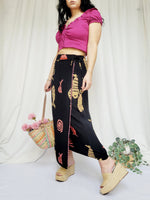 Load image into Gallery viewer, 90s vintage black abstract fish print wrap ankle skirt
