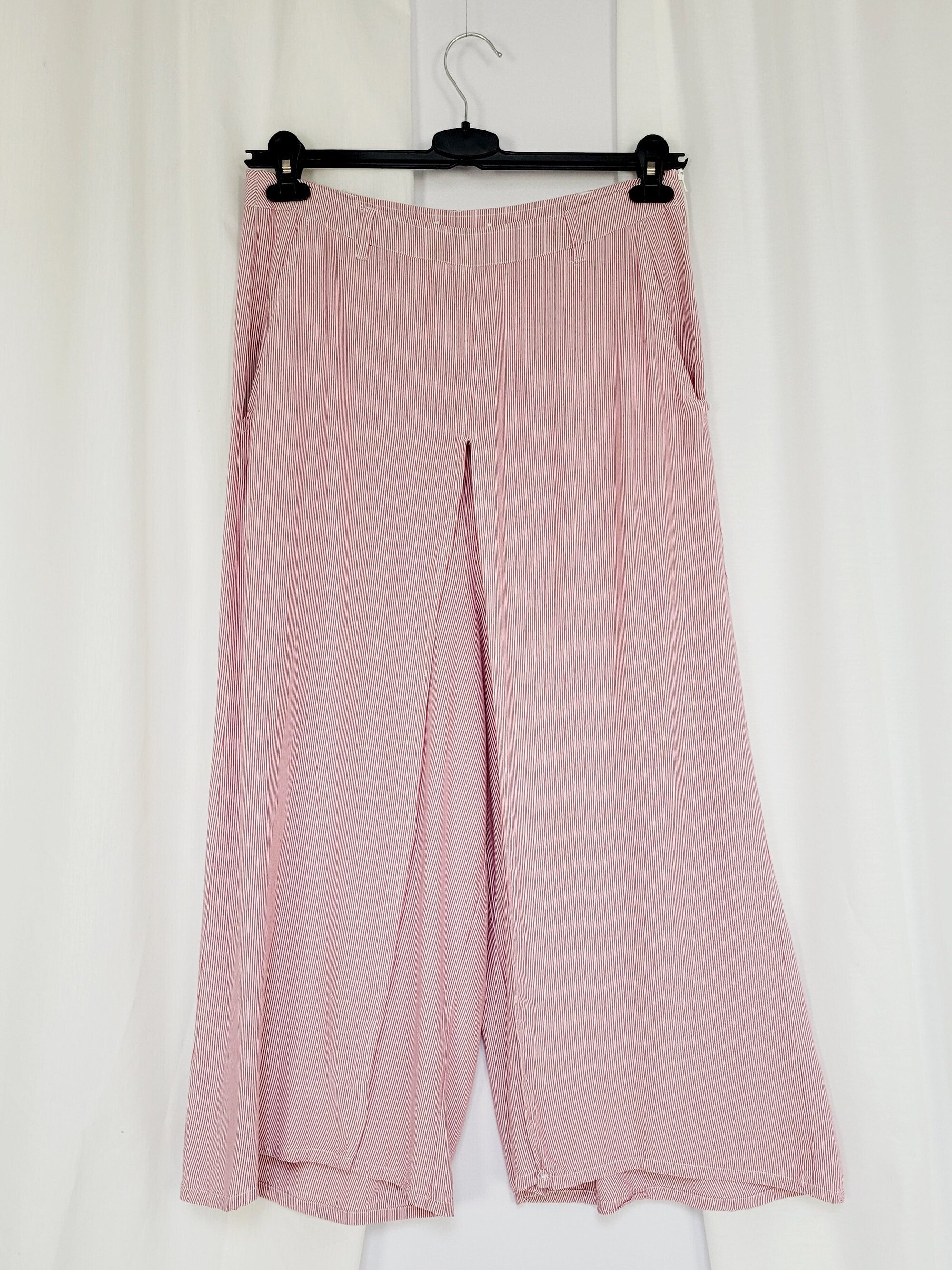 Vintage 90s red white striped layered ankle Boho pants